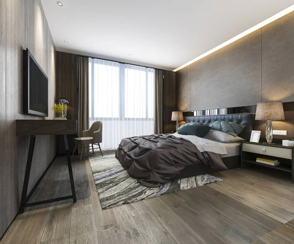 Rendering Beautiful Luxury Bedroom Suite Hotel Working Table — Stock Photo, Image