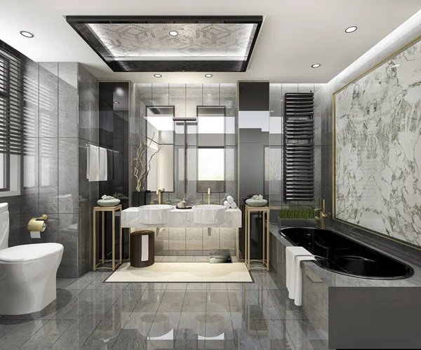 Rendering Modern Bathroom Luxury Tile Decor — Stock Photo, Image