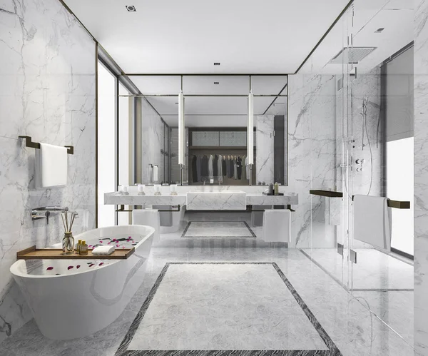 Rendering Modern Bathroom Luxury Tile Decor — Stock Photo, Image