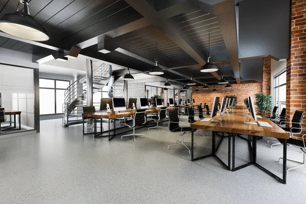 Renderizado Reunión Negocios Sala Trabajo Industria Loft Estilo Almacén Oficinas — Foto de Stock