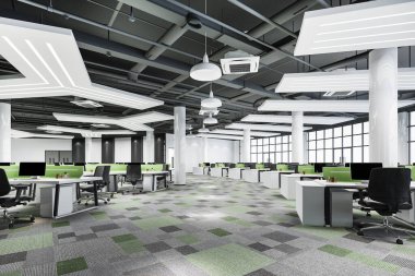 3D iş görüşmesi ve ofis binasındaki yeşil çalışma odası