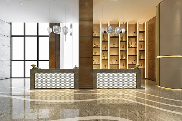 Rendering Luxe Hotel Receptie Hal Kantoor Met Decor Plank — Stockfoto