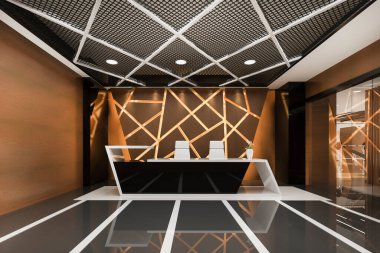 3D modern lüks otel ve ofis resepsiyonu ve dinlenme odası