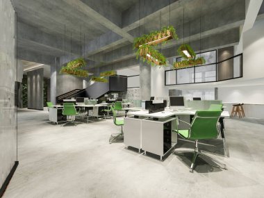 3D iş görüşmesi ve ofis binasındaki yeşil çalışma odası