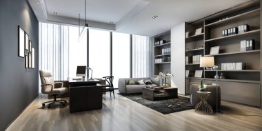 3D sunma lüks iş toplantısı ve yürütme ofisinde çalışma odası