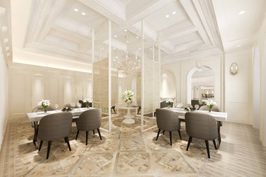 Satış merkezinde 3D renging zarif salon lobi alanı ve kütüphane