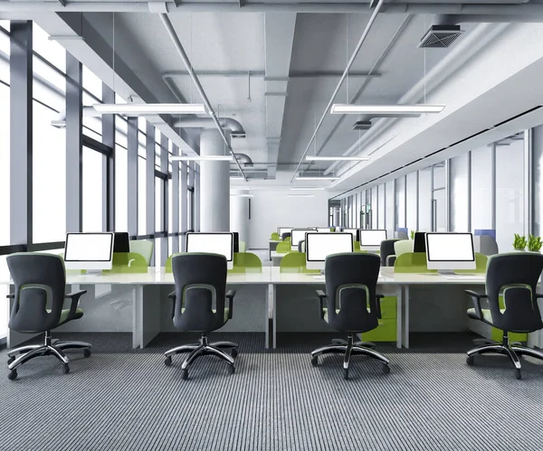 3D yeşil iş toplantısı ve ofis binasındaki çalışma odası
