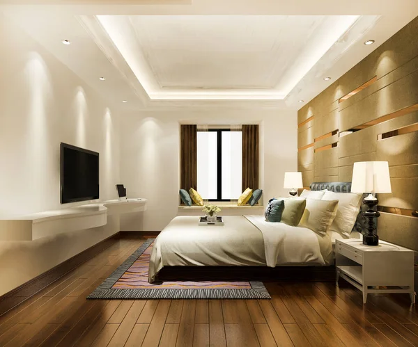 Rendering Luxury Classic Modern Bedroom Suite Hotel — Stock Photo, Image