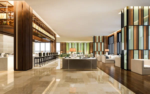 3d rendering loft and luxury hotel lounge with counter