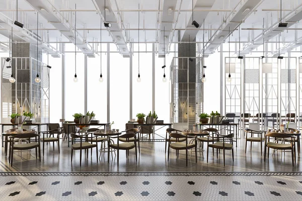 3 boyutlu çatı katı ve lüks otel resepsiyonu ve kafe restoranı.