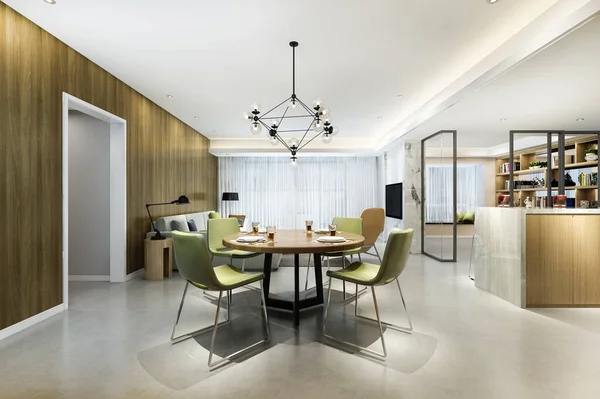 3 boyutlu modern yemek odası ve oturma odasını lüks dekorlarla donatmak.