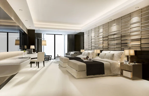 Rendering Luxus Klassisch Moderne Schlafzimmer Suite Hotel Mit King Size — Stockfoto