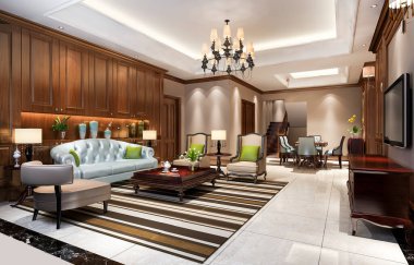 3D klasik Avrupa yemek odası ve oturma odasını lüks bir Chendelier ile donattı. 