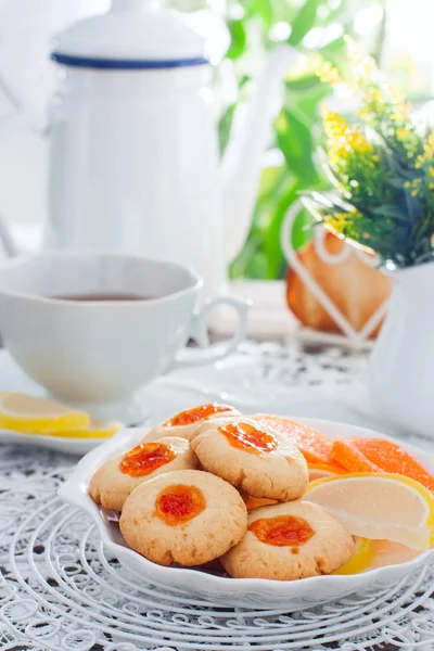 Biscoitos Caseiros Com Geléia Damasco Foco Seletivo — Fotografia de Stock