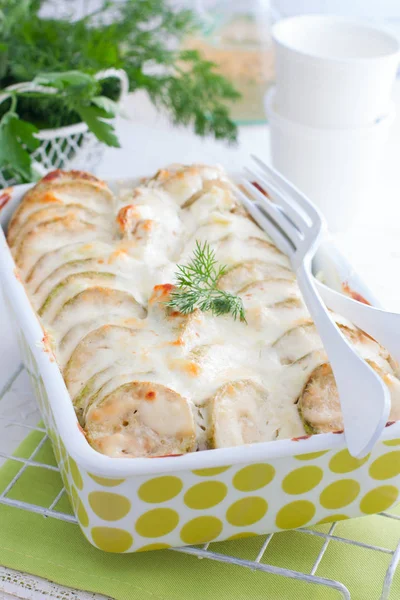 Courgettes Baked Sour Cream Selective Focus — Stock Photo, Image