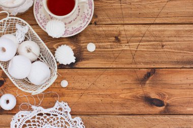 Beyaz peçete, iş parçacığı ve beze, kopya alanı bobinleri örme