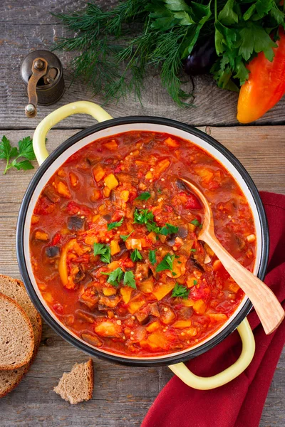 Vegetable Gyuvech Traditional Dish Moldovan Romanian Bulgarian Cuisine Top View — Stock Photo, Image