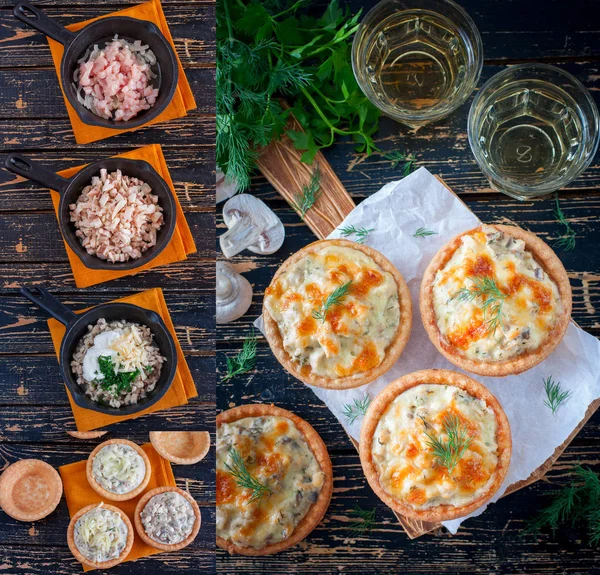 Tartlets Mantar Tavuk Peynir Tarifi Mutfak Konsepti Ile Adım Adım — Stok fotoğraf