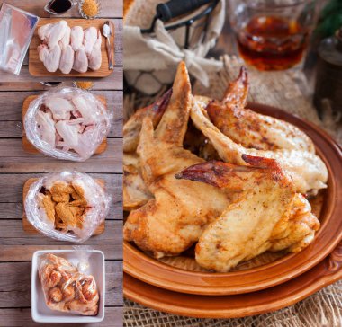 Kolaj tavuk kanatları baharat ve soya sosu fırın bir paket ile adım adım yemek tarifi