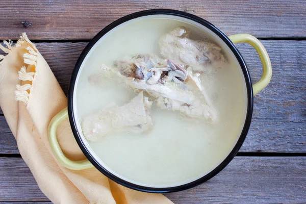 Step Step Cooking Chicken Soup Noodles Potatoes Step Chicken Broth — Stock Photo, Image