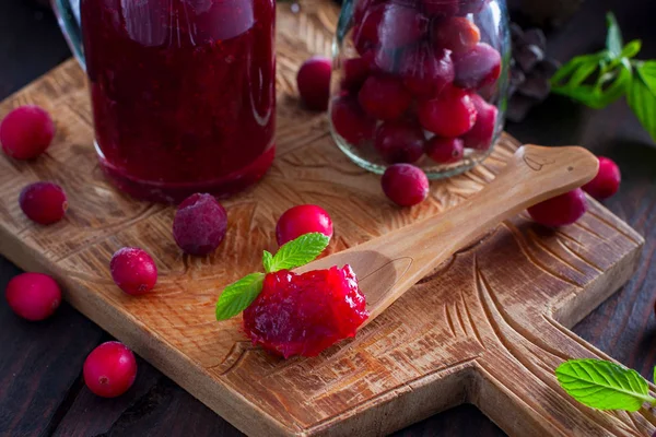 Cranberry Sauce Wooden Board Horizontal — Stock Photo, Image