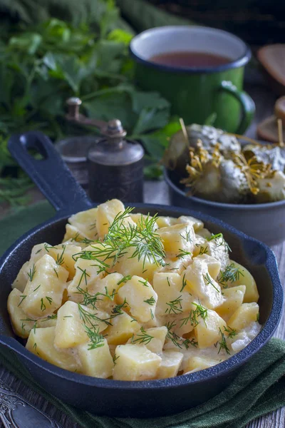 Verse Aardappelen Gekookt Zure Room Selectieve Aandacht — Stockfoto