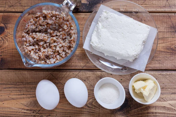 Step Step Cooking Buckwheat Krupenik Cottage Cheese Step Preparation Ingredients — Stock Photo, Image