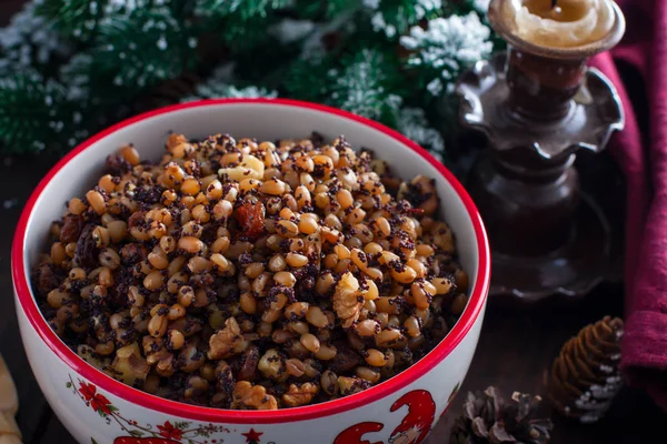 Kutya Christmas Dish Made Wheat Grains Poppy Seed Nuts Raisins — Stock Photo, Image