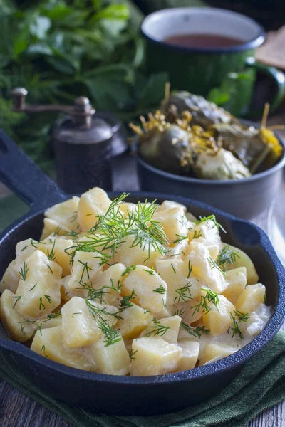 Verse Aardappelen Gekookt Zure Room Selectieve Aandacht — Stockfoto