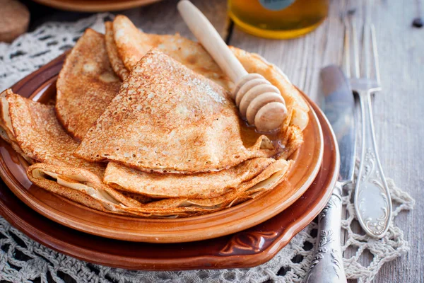 Pancakes Carnival Honey Russian Style Horizontal — Stock Photo, Image