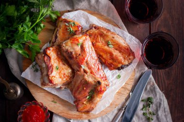 Domuz kaburga pişmiş fırında Üstten Görünüm