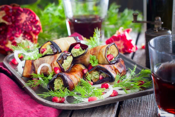 Panini Melanzane Con Noci Erbe Fresche Semi Melograno Cucina Georgiana — Foto Stock