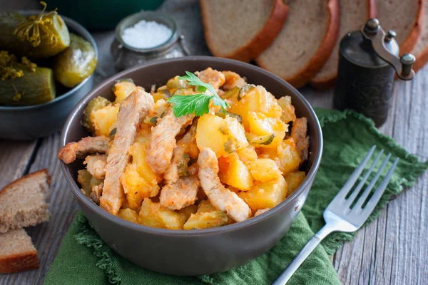 Azu - estofado de cerdo con patatas y pepinos en escabeche, horizontal — Foto de Stock