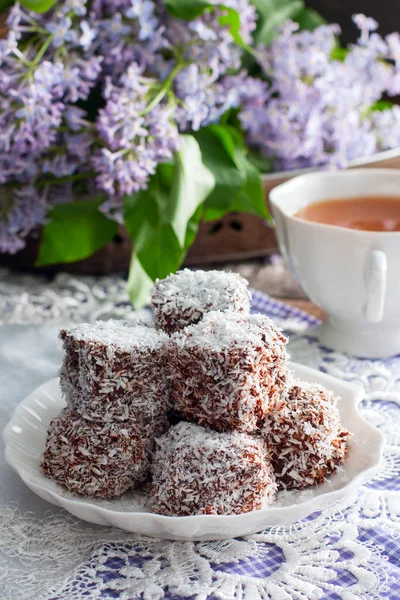 Australijski deser Lamington. Ciasto australijskie. — Zdjęcie stockowe