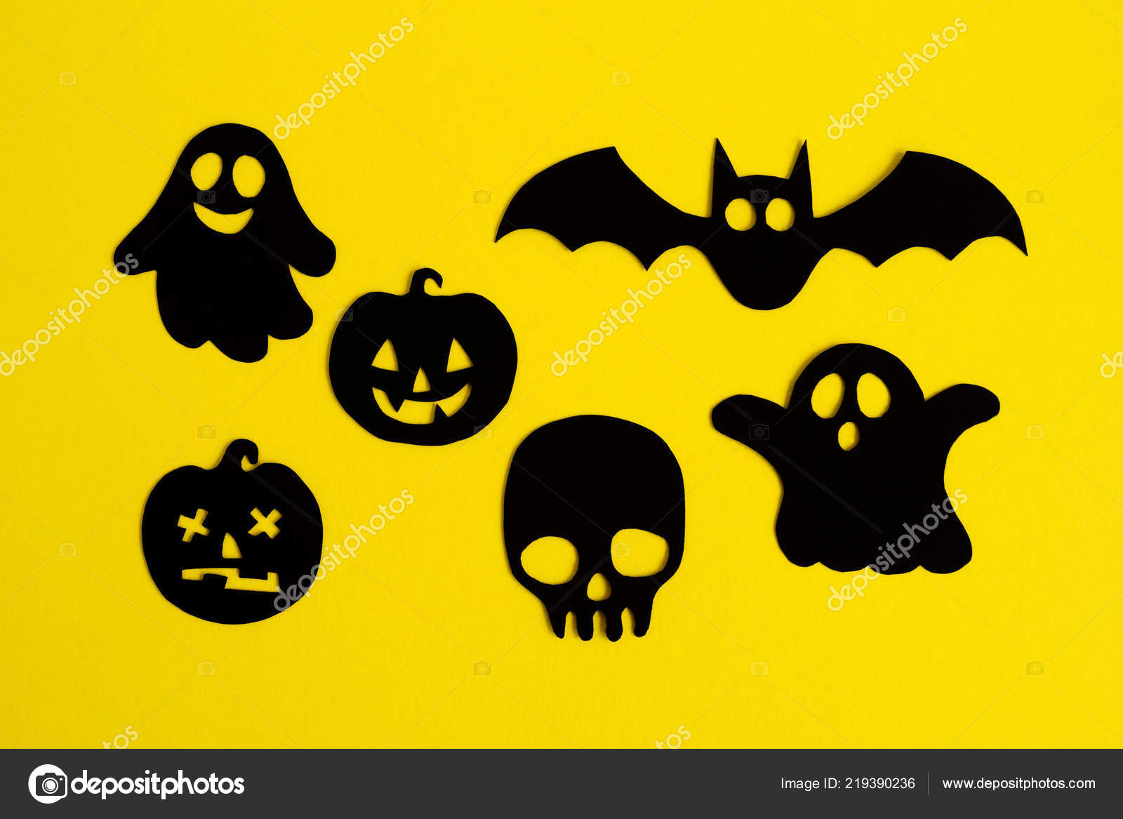 Holiday Decorations Halloween Black Paper Ghosts Pumpkins Skull Bat Yellow Stock Photo C Zaitceva 219390236