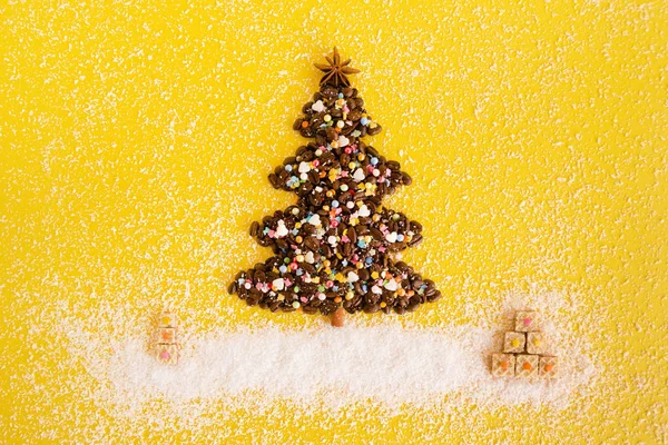 Árvore Natal Feita Grãos Café Presentes Natal Feitos Waffles Decorados — Fotografia de Stock