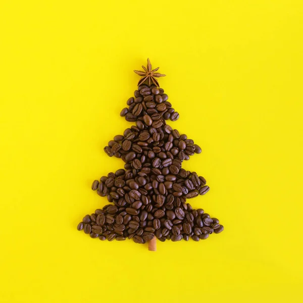 Winter Composition Christmas Tree Made Coffee Beans Decorated Anise Star — Stock Photo, Image