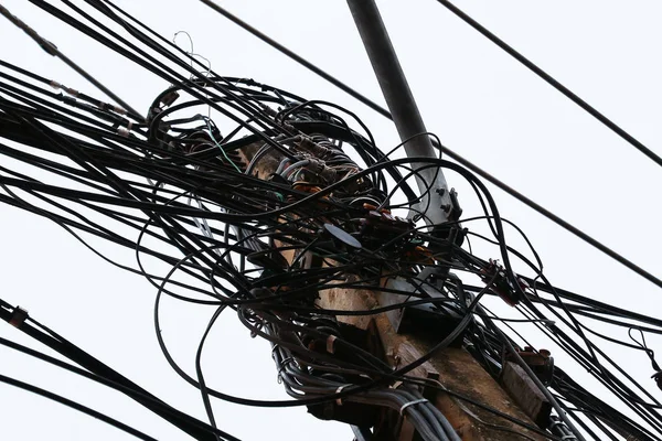 Electric Pole Wires Background Sky — Stock Photo, Image