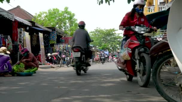 Scooters Personnes Stalls Hoi Market Vietnam Avril 2018 Scooters Porte — Video