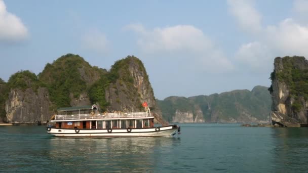 Τουρίστες Και Κρουαζιερόπλοια Βάρκες Στο Long Bay Εθνικό Πάρκο Cat — Αρχείο Βίντεο