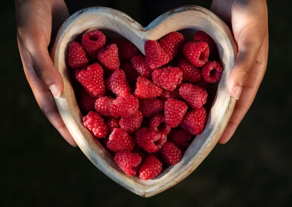 Bovenaanzicht Van Een Meisje Jonge Vrouw Handen Houden Een Houten — Stockfoto