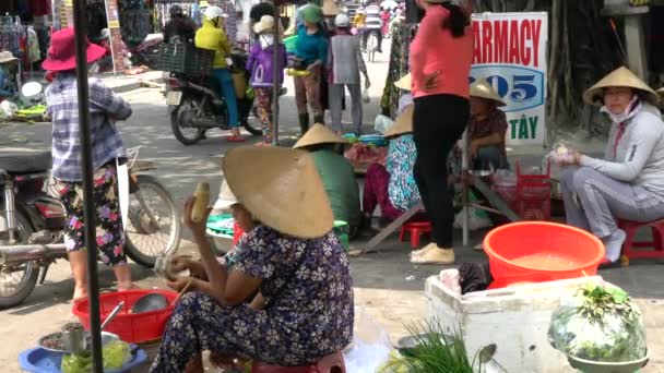 Єтнамських Жінок Продажу Їжу Овочі Hoi Пюійборо Єтнам Квітня 2018 — стокове відео