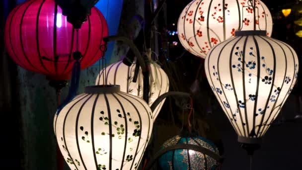 Video Clip Traditional Vietnamese Colorful Lanterns Night Streets Hoi Vietnam — Stock Video