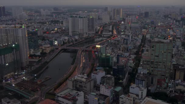 Aerial View Ben Nghe River City Skyline Traffic Streets Chi — Stock Video