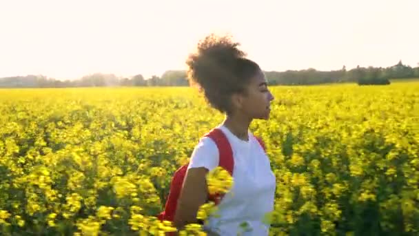 Hermosa Raza Mixta Feliz Chica Afroamericana Adolescente Mujer Joven Senderismo — Vídeos de Stock