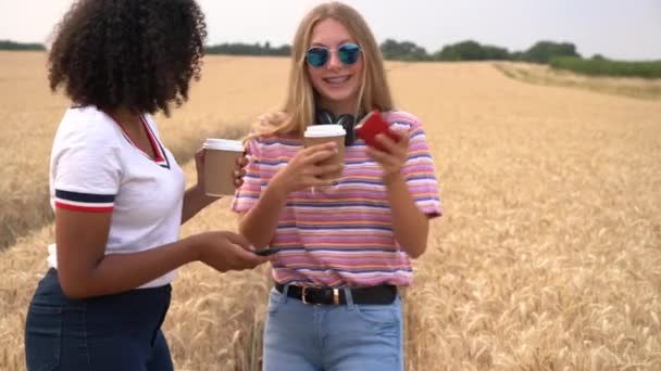 Spowolniony Film Wideo Ładna Blondynka Mieszany Wyścig Nastolatki Młode Kobiety — Wideo stockowe