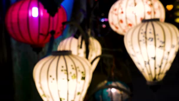 Video Clip Traditional Vietnamese Colorful Lanterns Night Streets Hoi Vietnam — Stock Video