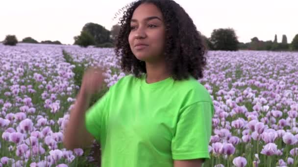 Beautiful Happy Mixed Race African American Girl Teenager Female Young — Stock Video