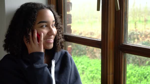 Feliz Sonrisa Hermosa Mezcla Raza Afroamericana Chica Adolescente Joven Con — Vídeos de Stock