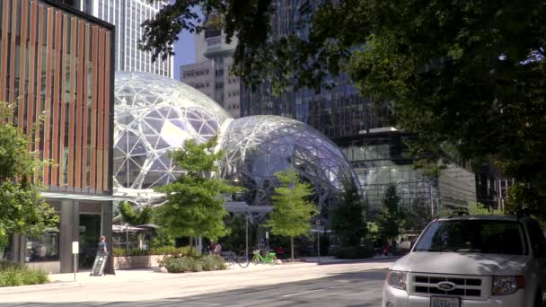 Amazon Trafffffic Avue Seattle Washington Abd Ağustos 2019 Amazon Spheres — Stok video